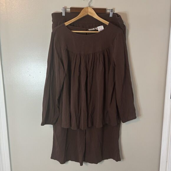 Logo By Lori Goldstein Beach To Street Brown Gauzy Outfit Top Pants Set Sz 1X - Picture 1 of 10